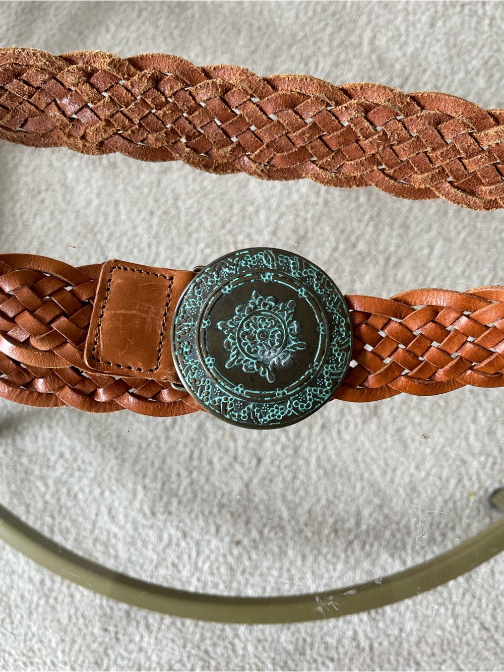 Buckle Australian Brand Tan Woven Belt With Medallion Buckle Size Large